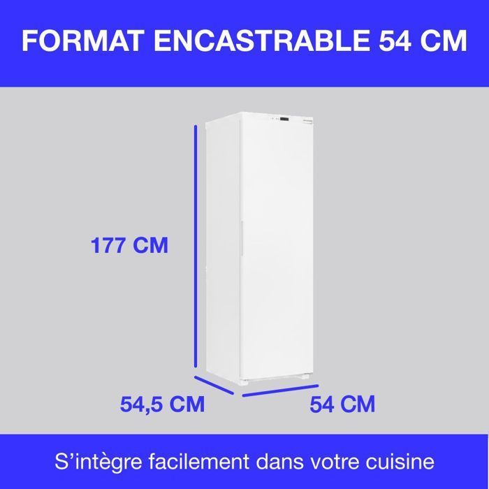 Réfrigérateur encastrable tout utile CONTINENTAL EDISON 294L - Froid brassé - Classe D - L54 cm x H177 cm x P54,5 cm - Blanc
