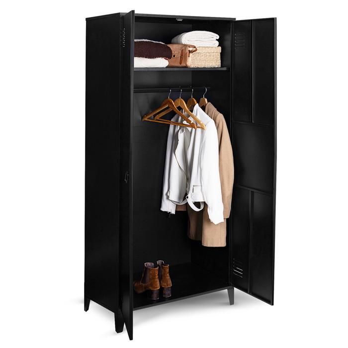IDMARKET ESTER 2-Door Black Metal Industrial Design Wardrobe