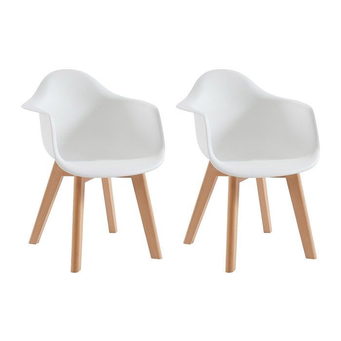 Set of 2 children's chairs with armrests in polypropylene and beech - White - POUPINETTE
