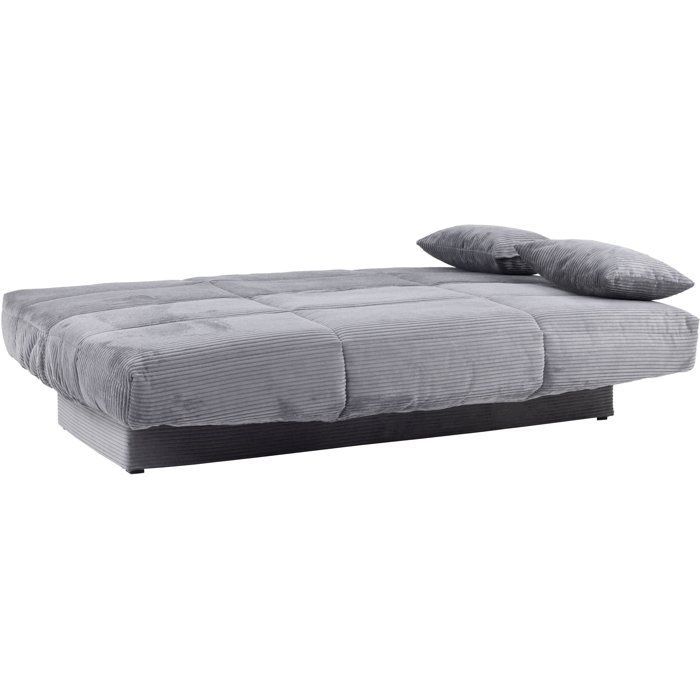 Banquette clic-clac CLEM - 3 places - Tissu velours côtelé - Velour gris - Densité 20kg/m3 - 190 x 90 x 92 cm - Fabriqué au Portugal