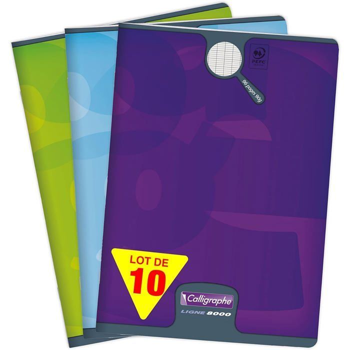Calligrapher Pack of 10 Stapled Notebooks - A4 21x29.7 cm - 96 Pages, Wide Ruled - 90 g White Paper - Random Colors