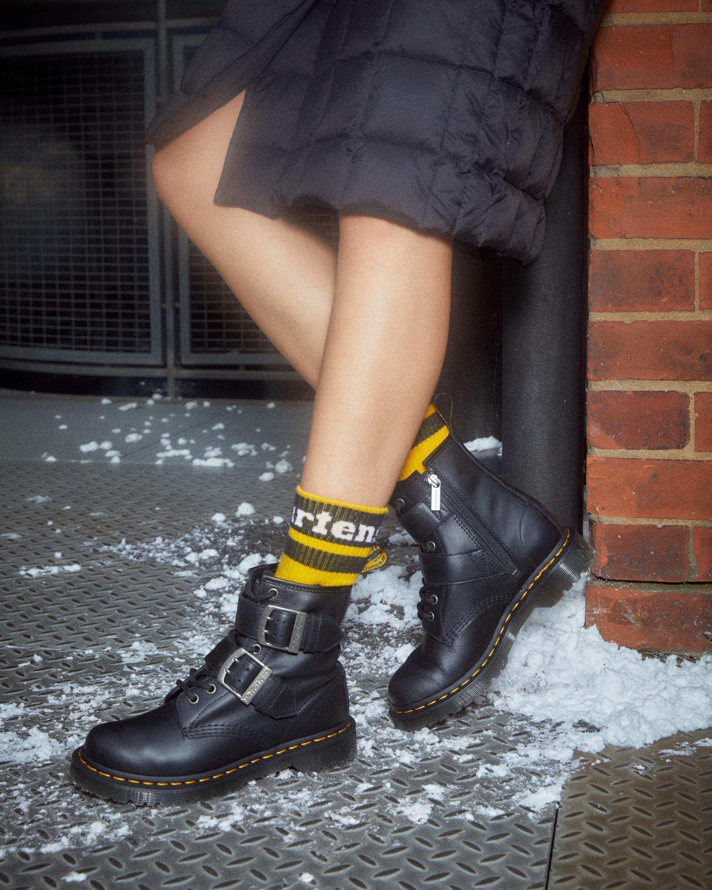 1460 Buckle Pull Up Leather Lace Up Boots