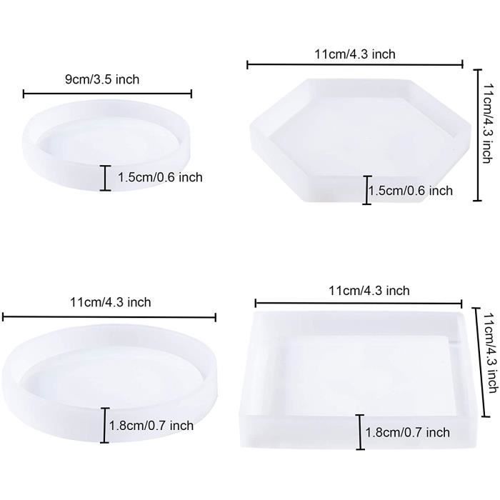 Molde de resina epoxi, juego de 4 moldes de resina de silicona epoxi, con formas hexagonales, cuadradas y redondas para manualidades y decoración DIY.