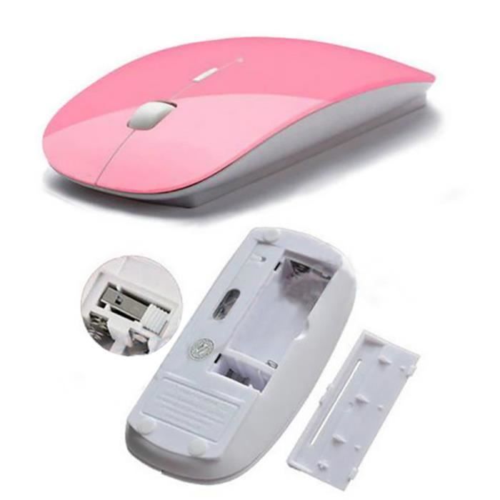 Mouse ultrafino para Mac e PC, sem fio, USB, universal, sensor óptico, 3 botões, cores (ROSA)