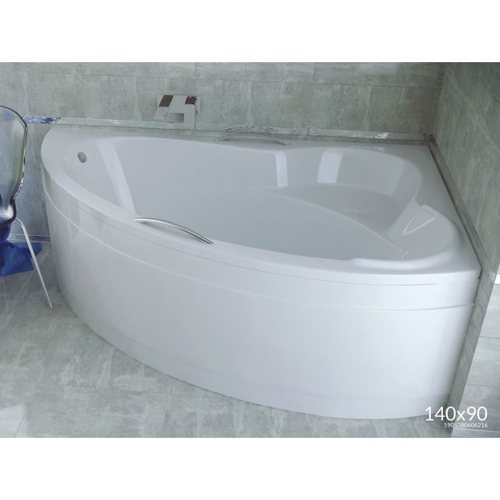 Baignoire Bain d'angle 140x90 Droite + poignée, Siphon de bain et pieds 4en1 ADA