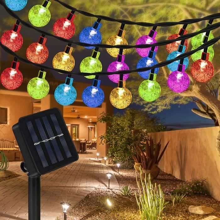 Guirlande lumineuse solaire d'extérieur 6,5 m 30 LED solaires de jardin 8 modes IP65 étanche avec capteur de lumière pour Label