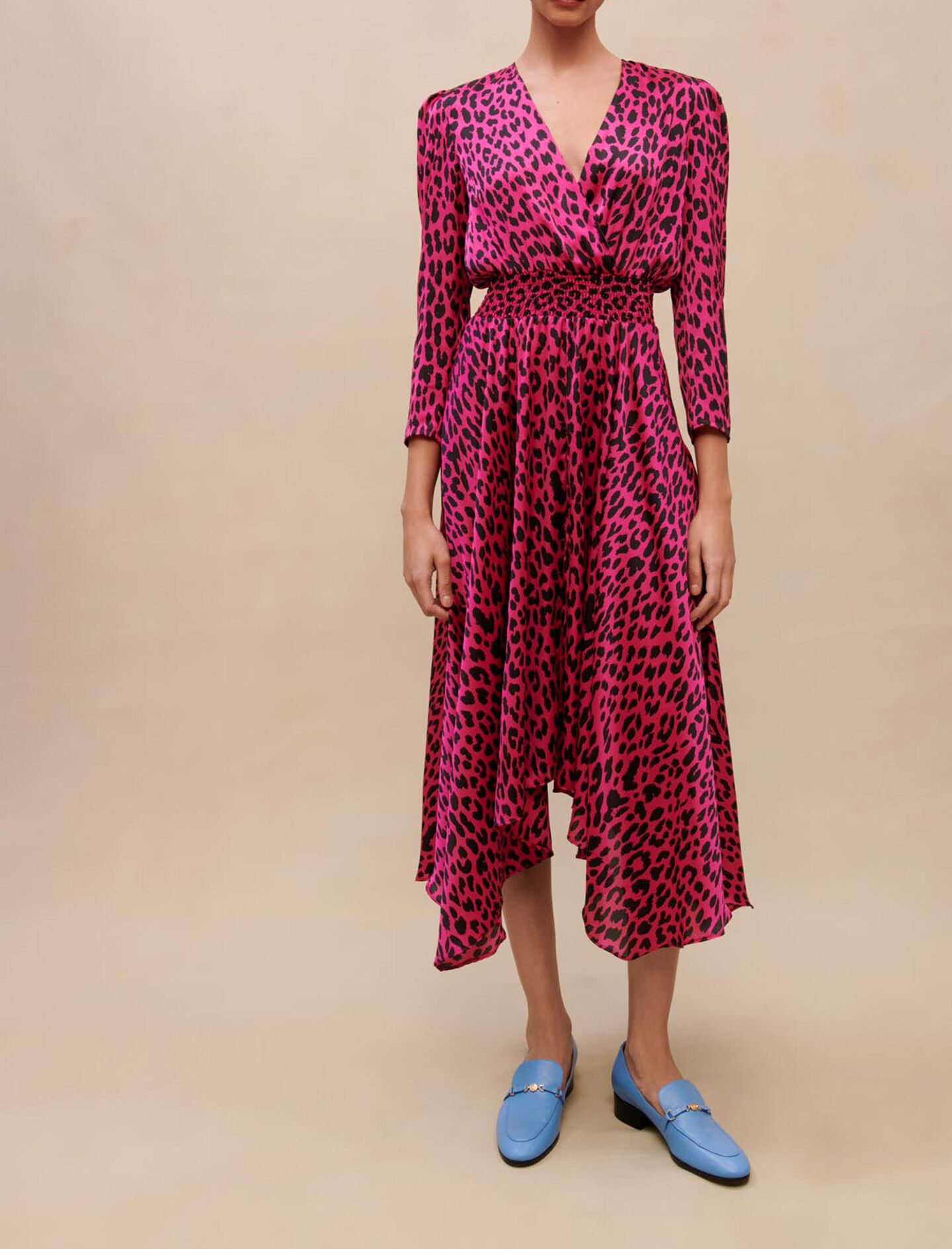Asymmetrische jurk met luipaardprint - Fuchsia Leopard