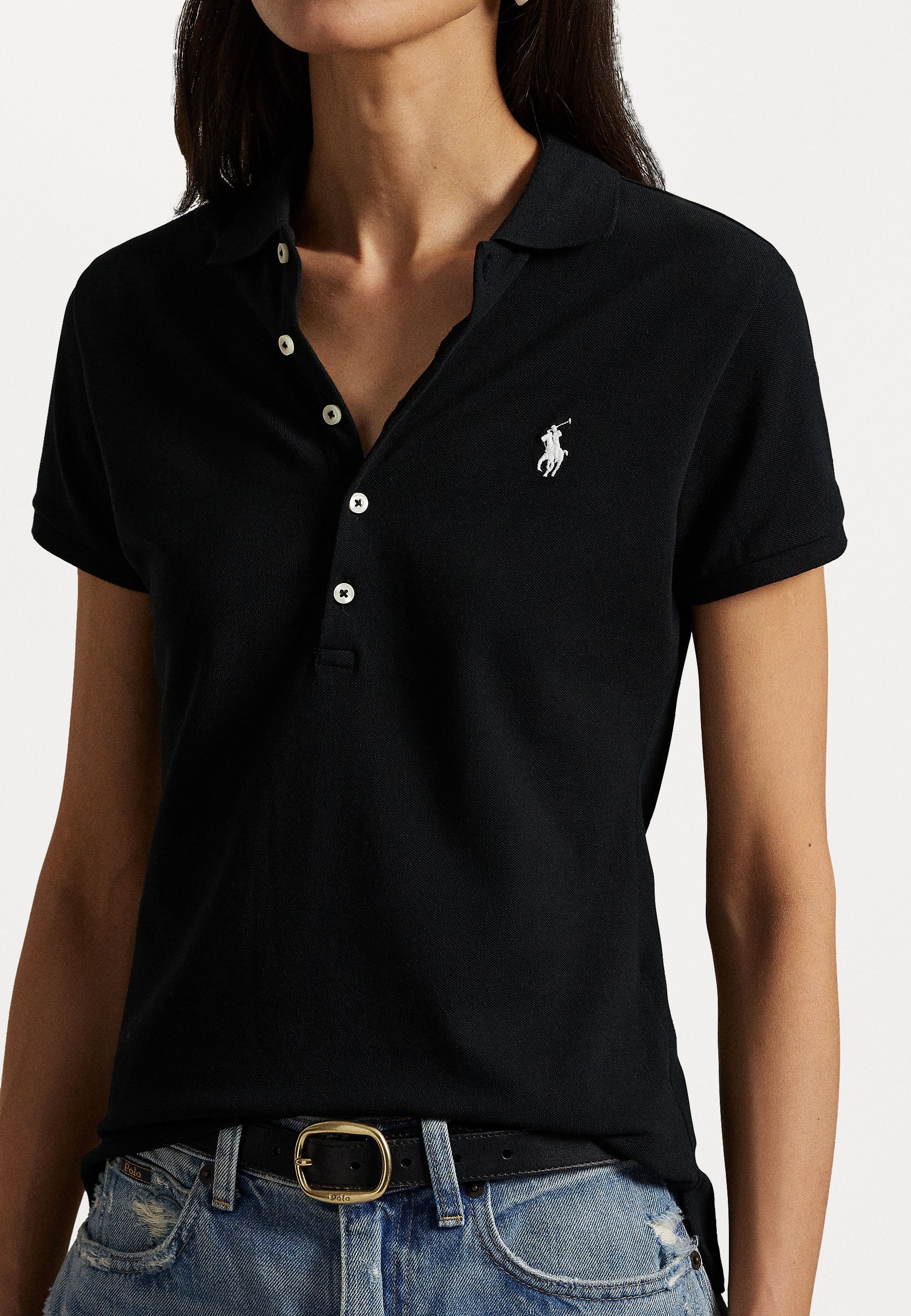Polo Ralph Lauren JULIE SLIM Kurzarm - Poloshirt - schwarz/weiß
