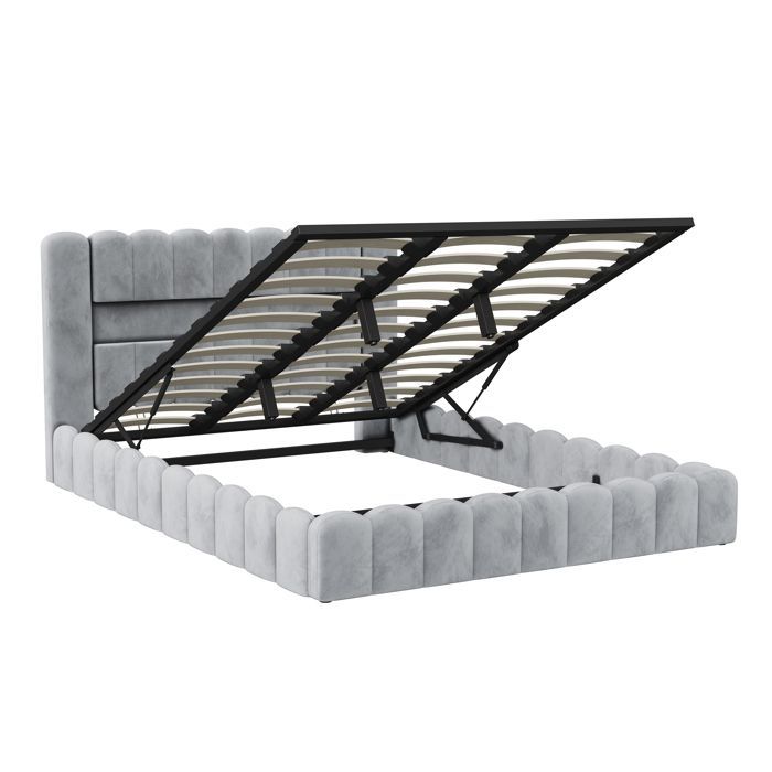 Tweepersoonsbed 180x200 cm - SUNFECILI - Grijs - Met LED-lichtstrip - USB-oplaadpunt - Inclusief hoofdbord