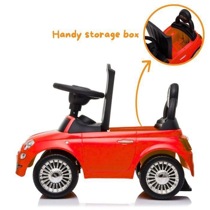Fiat 500 Ride-On Toy for Children 1 to 3 Years Old - Red - Officially Licensed - Horn & Sound Effects - Walking Aid - Storage Box - 25kg