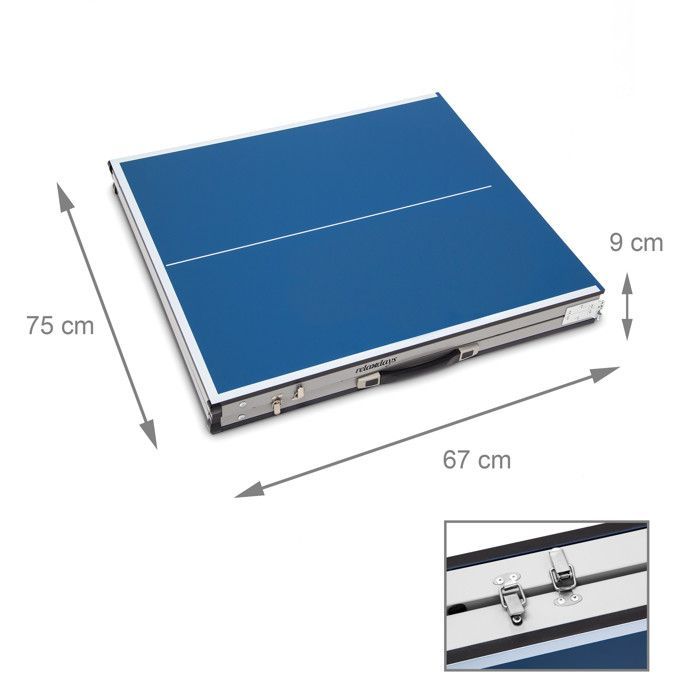 Tavolo da ping-pong midi (150 x 67 x 71 cm), set da 3 pezzi per uso interno/esterno, comprensivo di palline, 2 racchette e rete, colore blu.