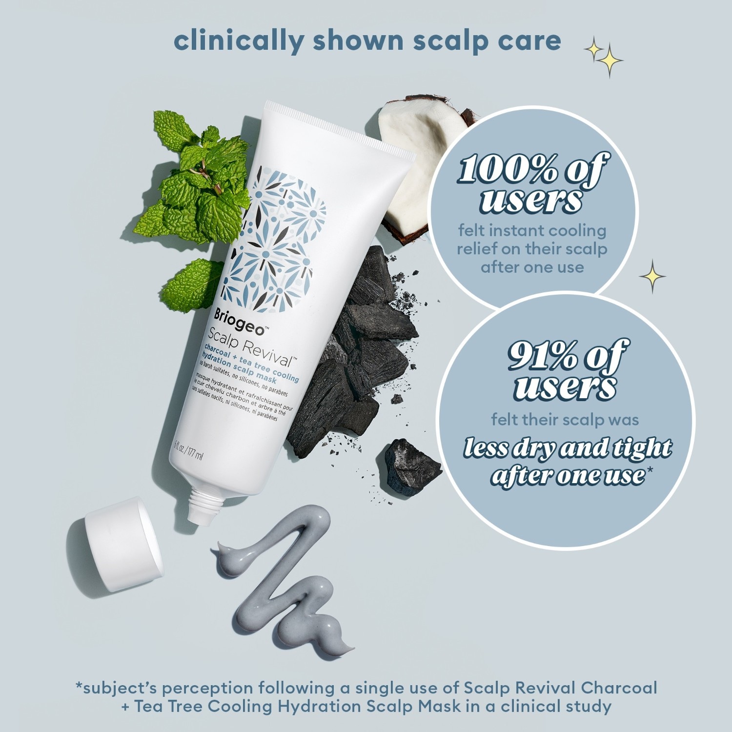 Masque capillaire Briogeo Scalp Care Scalp Revival™ à base de charbon actif et d'huile d'arbre à thé pour un soin rafraîchissant et hydratant – 177 ml