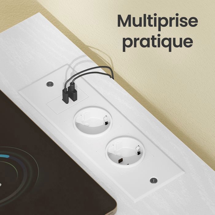 Cómoda con iluminación LED regulable y regleta, 7 cajones de tela, estilo moderno, dormitorio, blanca