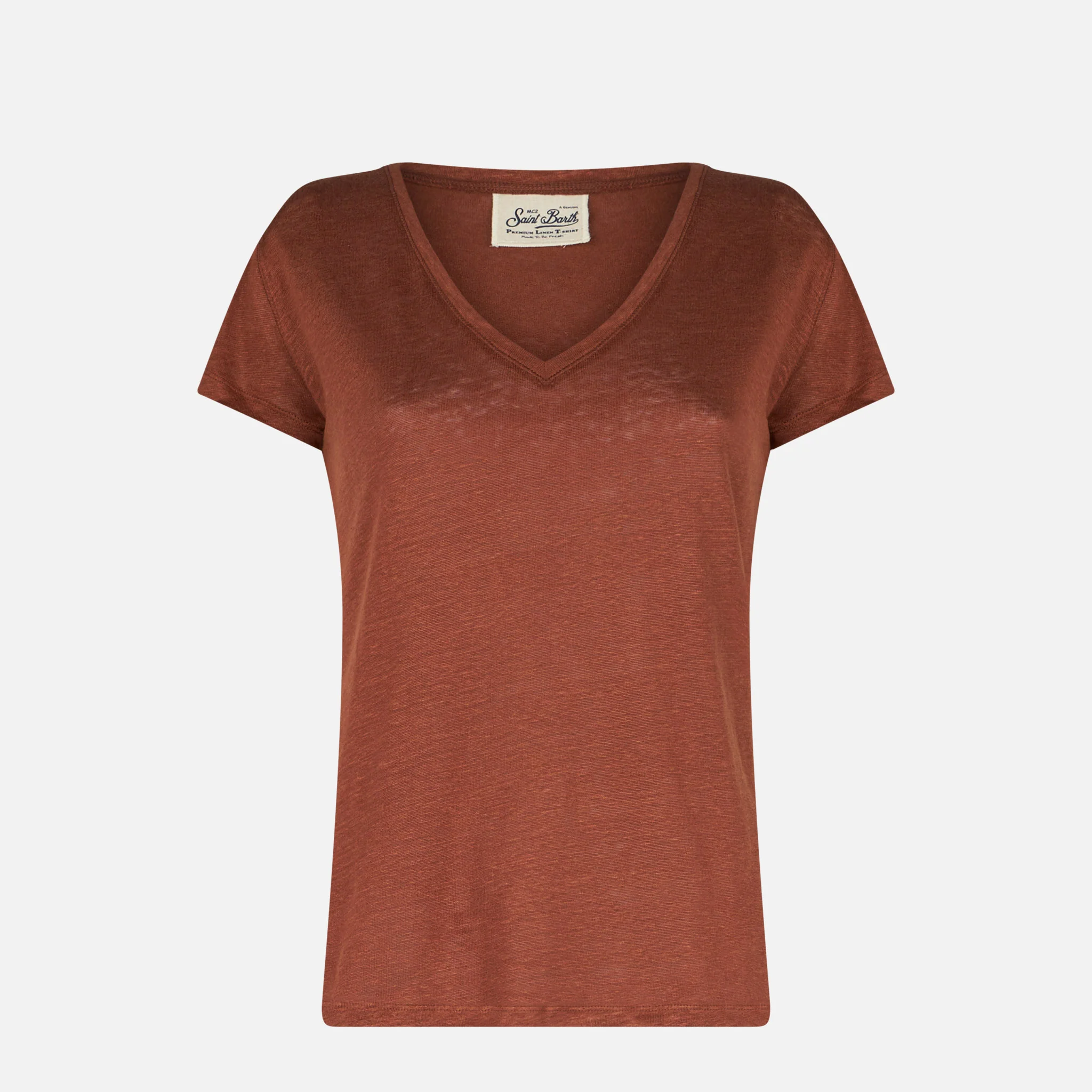 Bruin linnen dames T-shirt