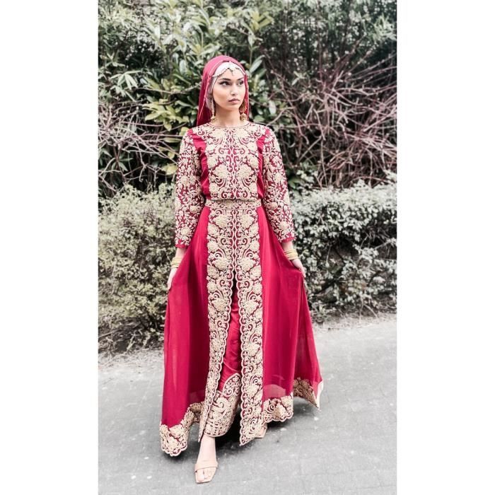Vestido rojo indio - Rouk - Anarkali churidar salwar kameez - Georgette - Hilo dorado - Mujer