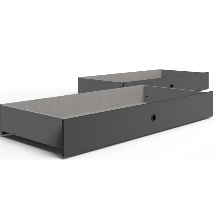 Cama doble king size (180 x 200 cm) + 2 mesitas de noche + 2 cajoneras, gris grafito - Largo 289 x Profundidad 210 x Alto 92 cm
