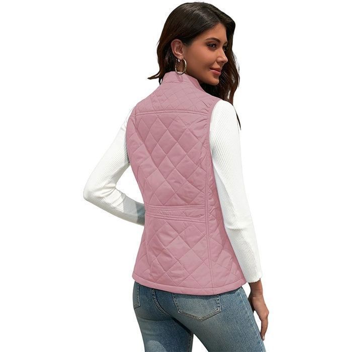 Gilet Sans Manches Femme - Zippé Veste Hiver Gilet-Doudoune Léger Hiver/Automne - Pour Voyage/Travail-Rose
