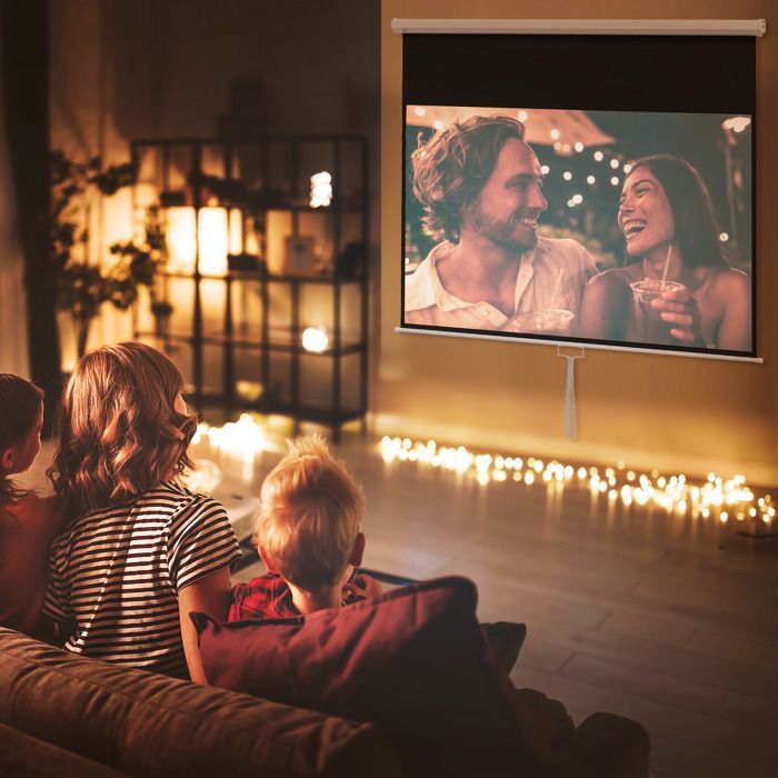 Écran de projection HOMCOM TV et Home Cinéma de 80 Pouces 16:9 4K HD, fixation mural ou plafond, 187 x 8 x 150 cm