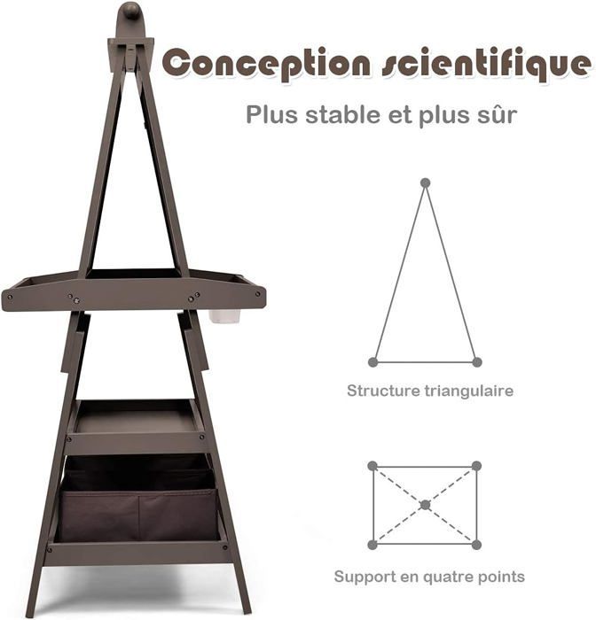 COSTWAY Tableau Enfant - Blanc Magnétique et Noir, Rouleau de Papier (Papier inclus), 3 Etagères et 2 Bac de Rangement Marron