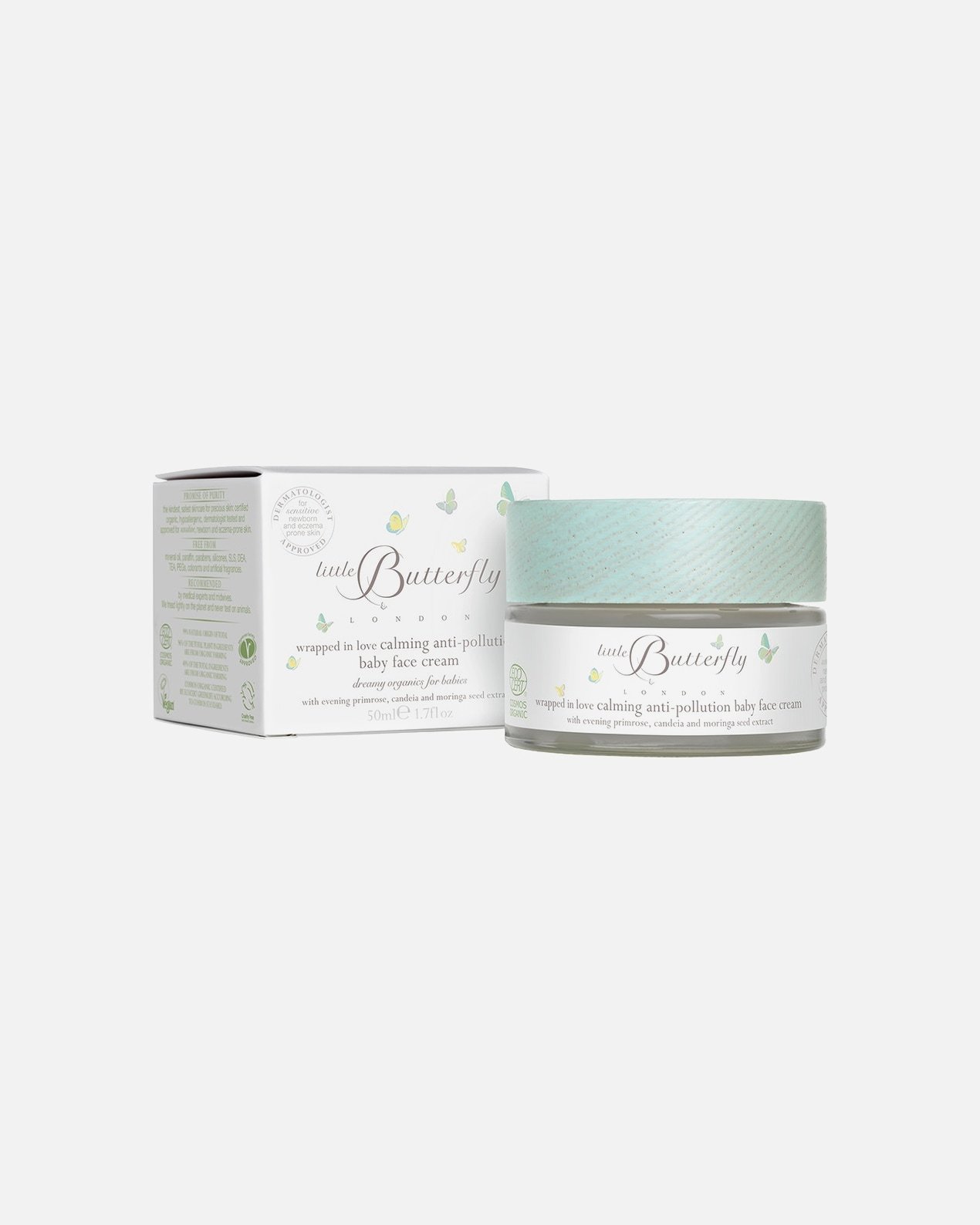 Little Butterfly London krema za lice za bebe i djecu – UMOTANO U LJUBAV – Umirujuća krema za lice protiv zagađenja – 50 ml