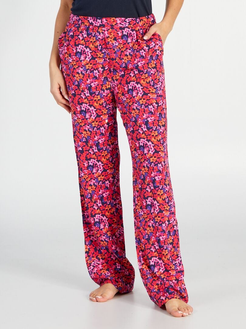 Ruimvallende pyjamabroek met print - PAARS