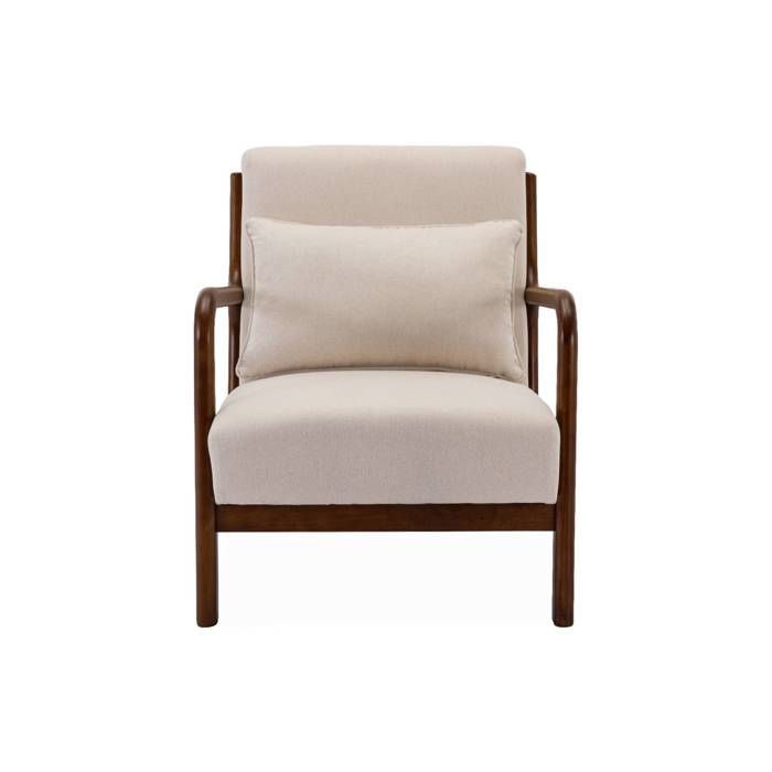 Sillón escandinavo en madera de caucho teñida de nogal y tejido LORENS.