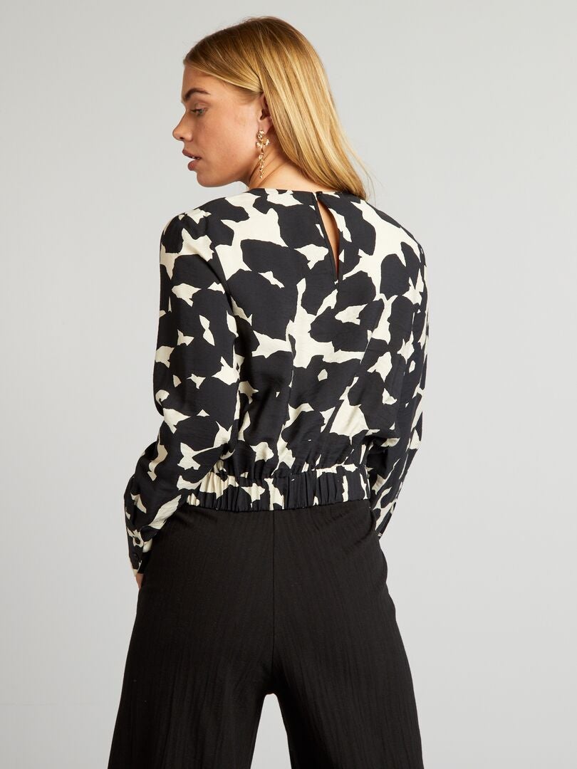 Blusa estampada de manga larga - NEGRA