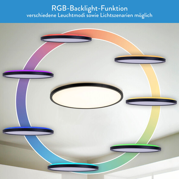 Φωτιστικό οροφής LED CARLO με οπίσθιο φωτισμό RGB, ⌀ 29,3 cm