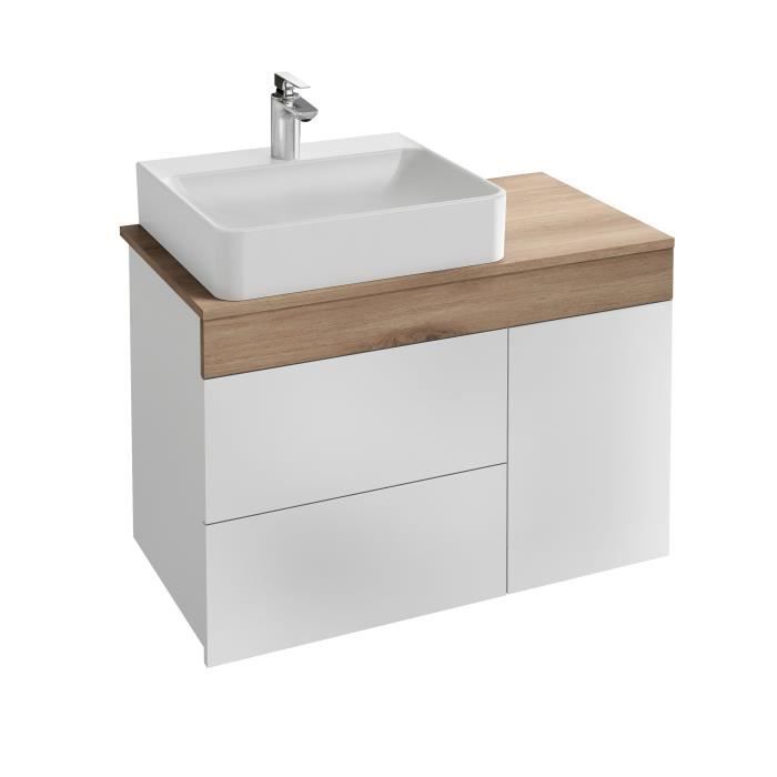 Mueble de baño suspendido Sully de 83 cm - Lavabo sobre encimera a la izquierda - JACOB DELAFON - Blanco/Roble Quebec