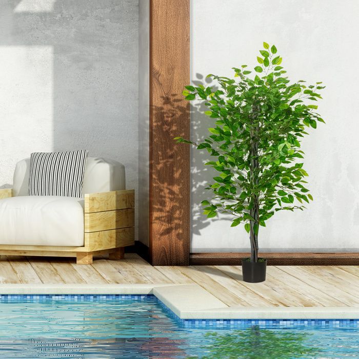 Plante artificielle - arbre artificiel - HOMCOM - ficus hauteur 1,35 m tronc branches liane lichen réalisme - plastique - 1,35 m