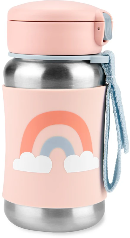 Garrafa de água Skip Hop Spark Style Rainbow em aço inoxidável com canudo.