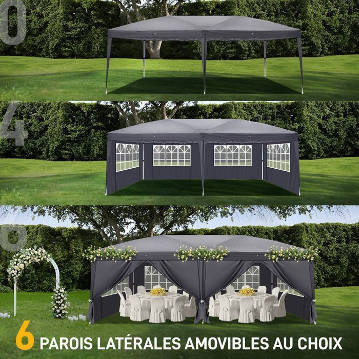 3x6m Waterproof and Stable Folding Gazebo, Outdoor Garden Gazebo with UV Protection, Carry Bag - Grey