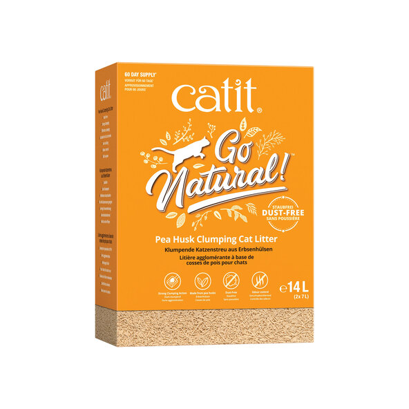 Go Natural pea-based cat litter, 2 x 2.8 kg, natural