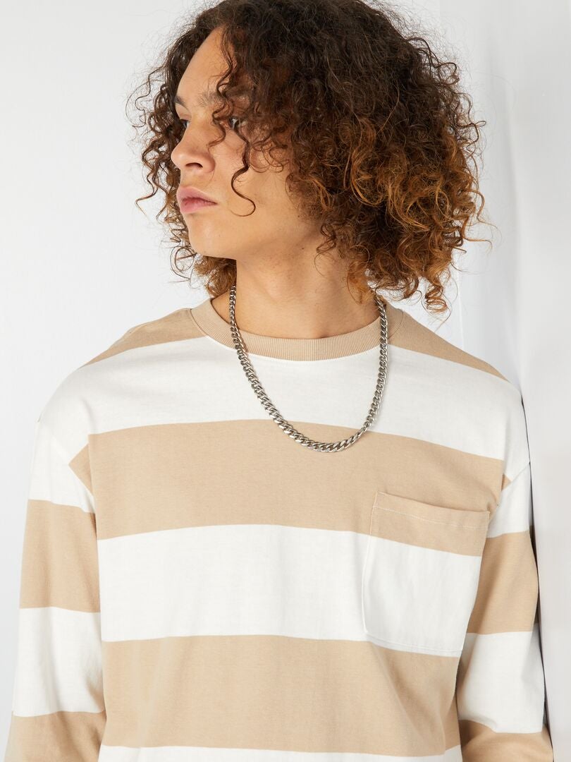 Camiseta listrada de malha - PRETA