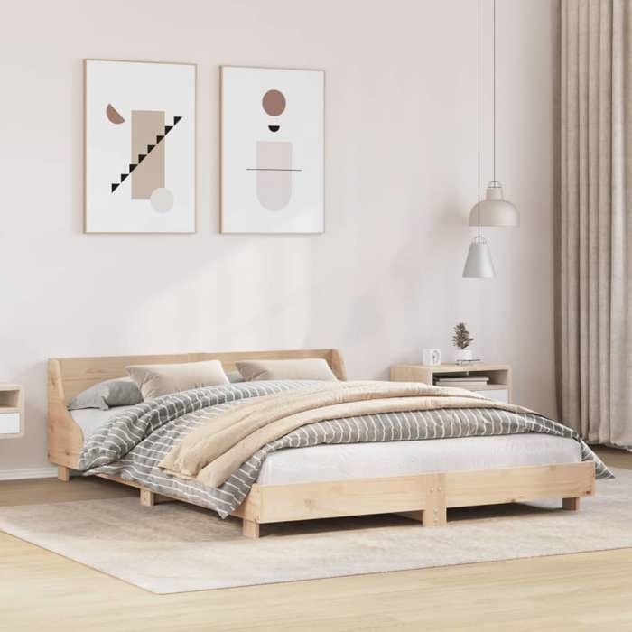 vidaXL Cadre de lit avec tête de lit 140x190 cm bois de pin massif, meuble de chambre, sommier, lit en bois, lit, lit double 850740