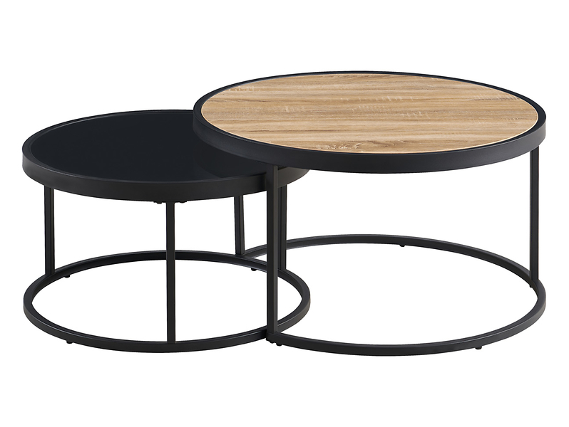 Zestaw dwóch okrągłych stolików CT321 80/65 cm czarny i brązowy