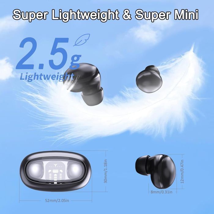 Auricolari wireless Bluetooth 5.4 con suono stereo HiFi, riduzione del rumore, 45 ore di autonomia, luce LED, compatibili con iOS e Android, stile sportivo, neri.