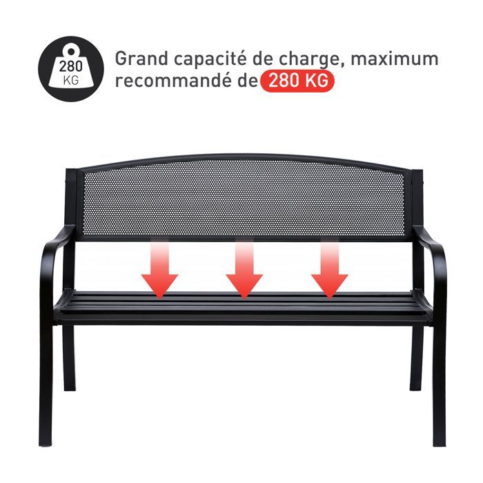 Outsunny - Panchina da giardino - Metallo - 127x60x87cm - Nero