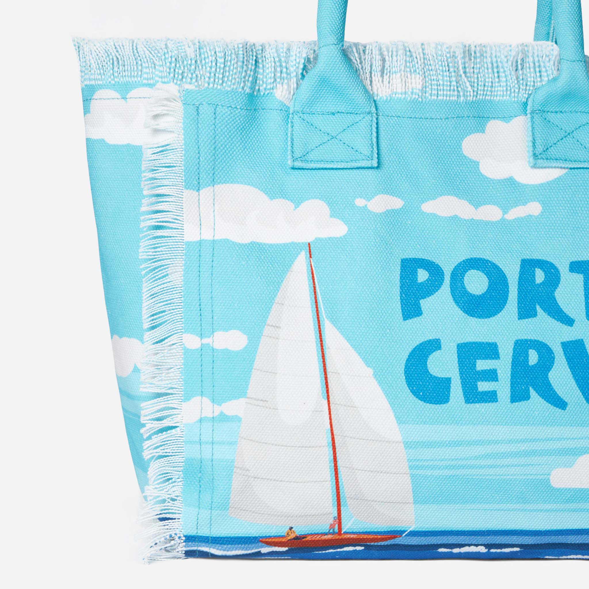 Vanity canvas schoudertas met Porto Cervo-print.
