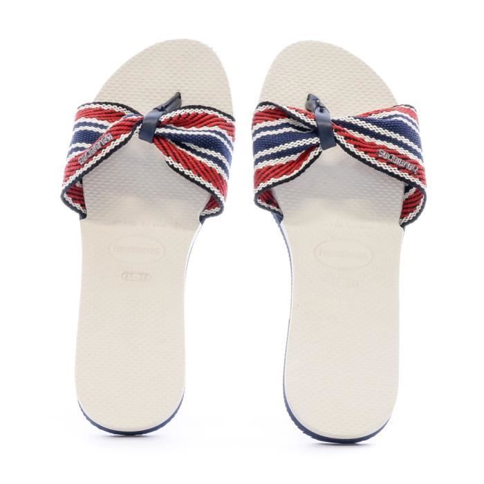 Tongs Femme - Havaianas You Saint Tropez - Blanche - Semelle en caoutchouc - Bride en textile à motifs