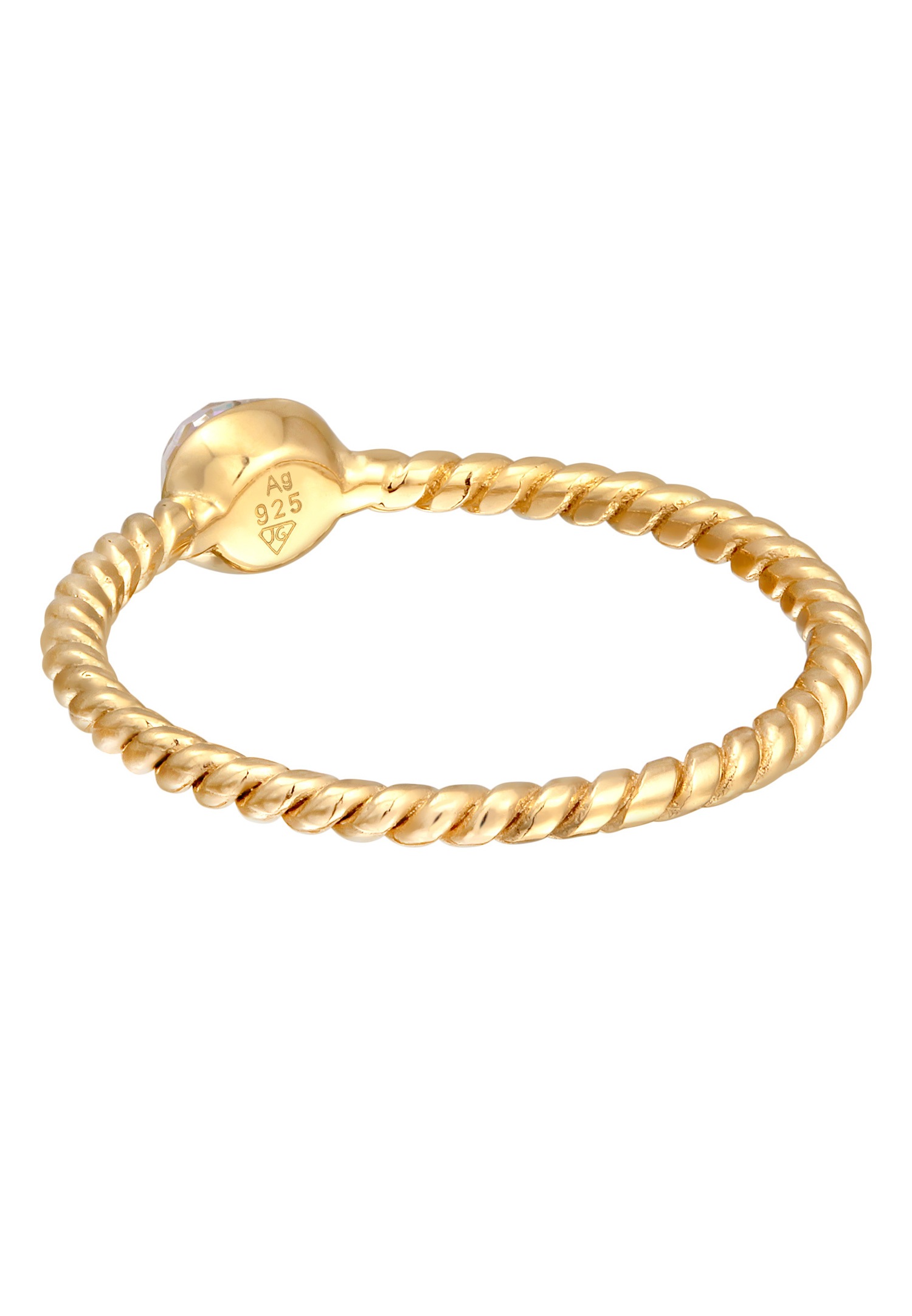 Elli Femmes Solitaire Twisted avec cristaux en argent sterling 925 plaqué or