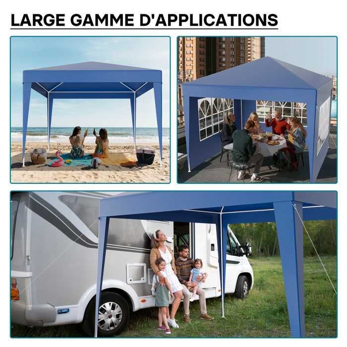 Pabellón Wiltec de 3 x 3 m en azul con protección UV 50+, cenador de jardín con laterales desmontables, carpa para fiestas con ventanas para