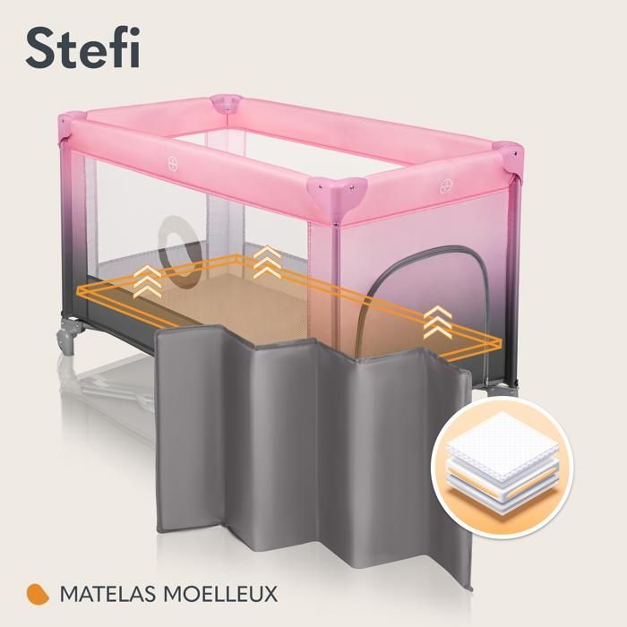 Cuna de viaje compacta 2 en 1 LIONELO Stefi - Parque infantil - 0-36 meses - Bolsa de transporte - Plegado rápido - 2 ruedas - Rosa