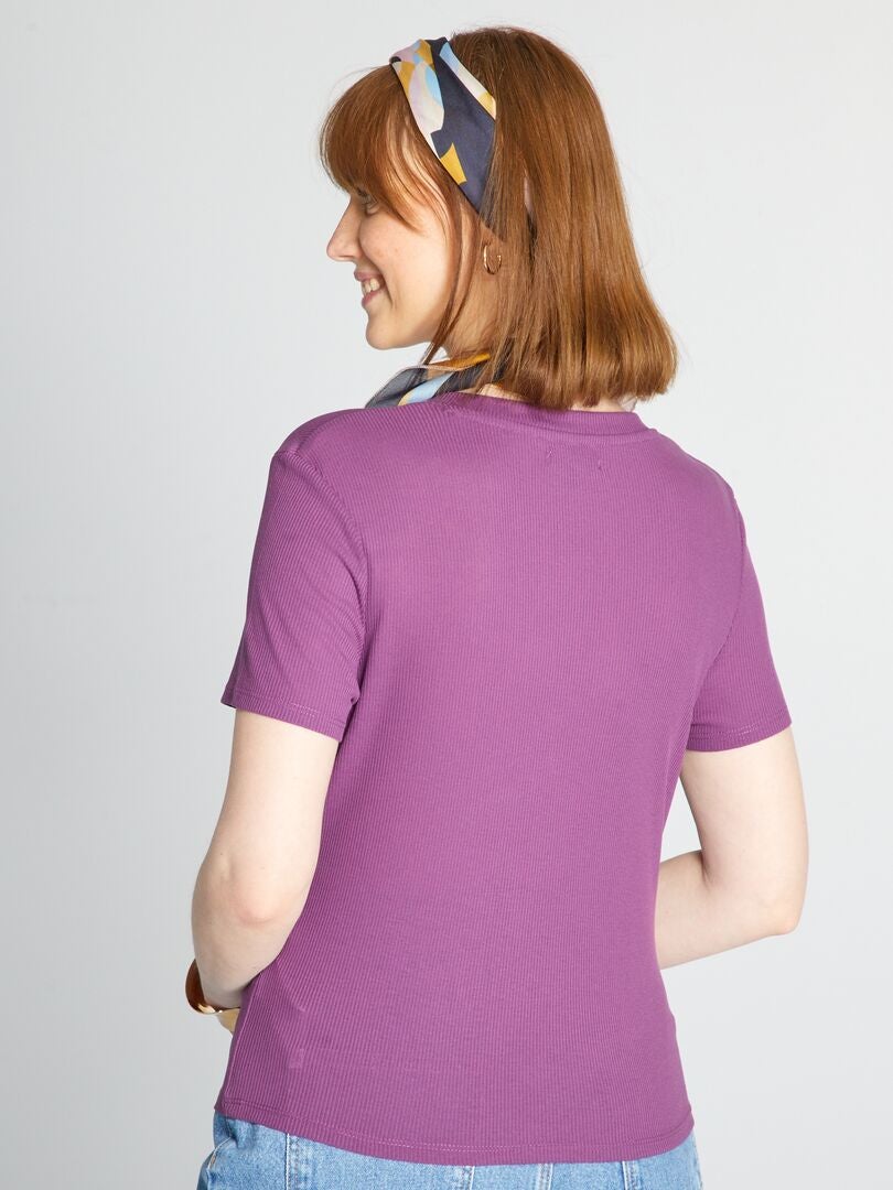 Geribbeld gebreid T-shirt - pruim