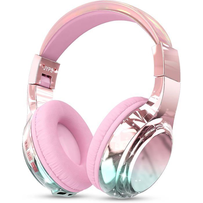 Wireless children's headphones, metal, Bluetooth 5.3, microphone, foldable, for girls, boys, teenagers, compatible with iPad, PC, tablet, pink