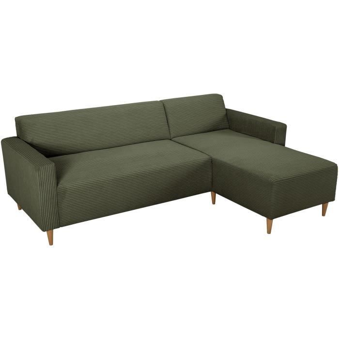 Sofá esquinero fijo reversible - 4 plazas - BOB - Pana color caqui - 197 x 138 x 65 cm