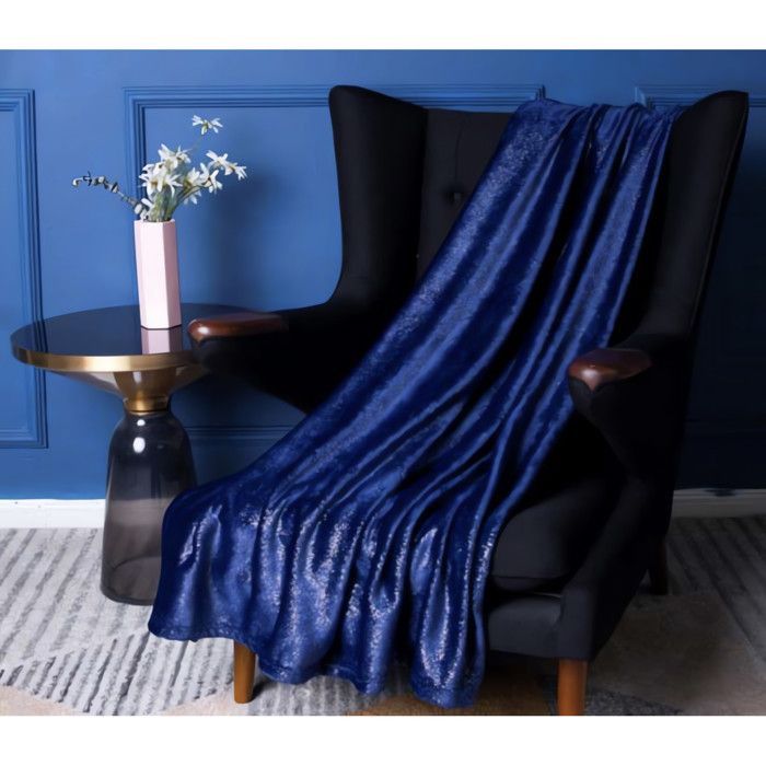 BELLA blue microfiber fleece throw 125x150 cm