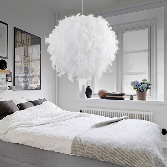 Lamp met verenbol van 40 cm, kroonluchter, eenvoudige stijl, decoratie voor tentoonstellingsruimte, kinderkamer, witte hanglamp