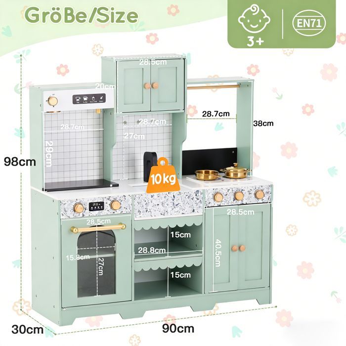 Cuisine Enfant,Cuisine Jouet Multifonctionnelle Équipée d’Accessoires de Cuisine,30x90x98cm