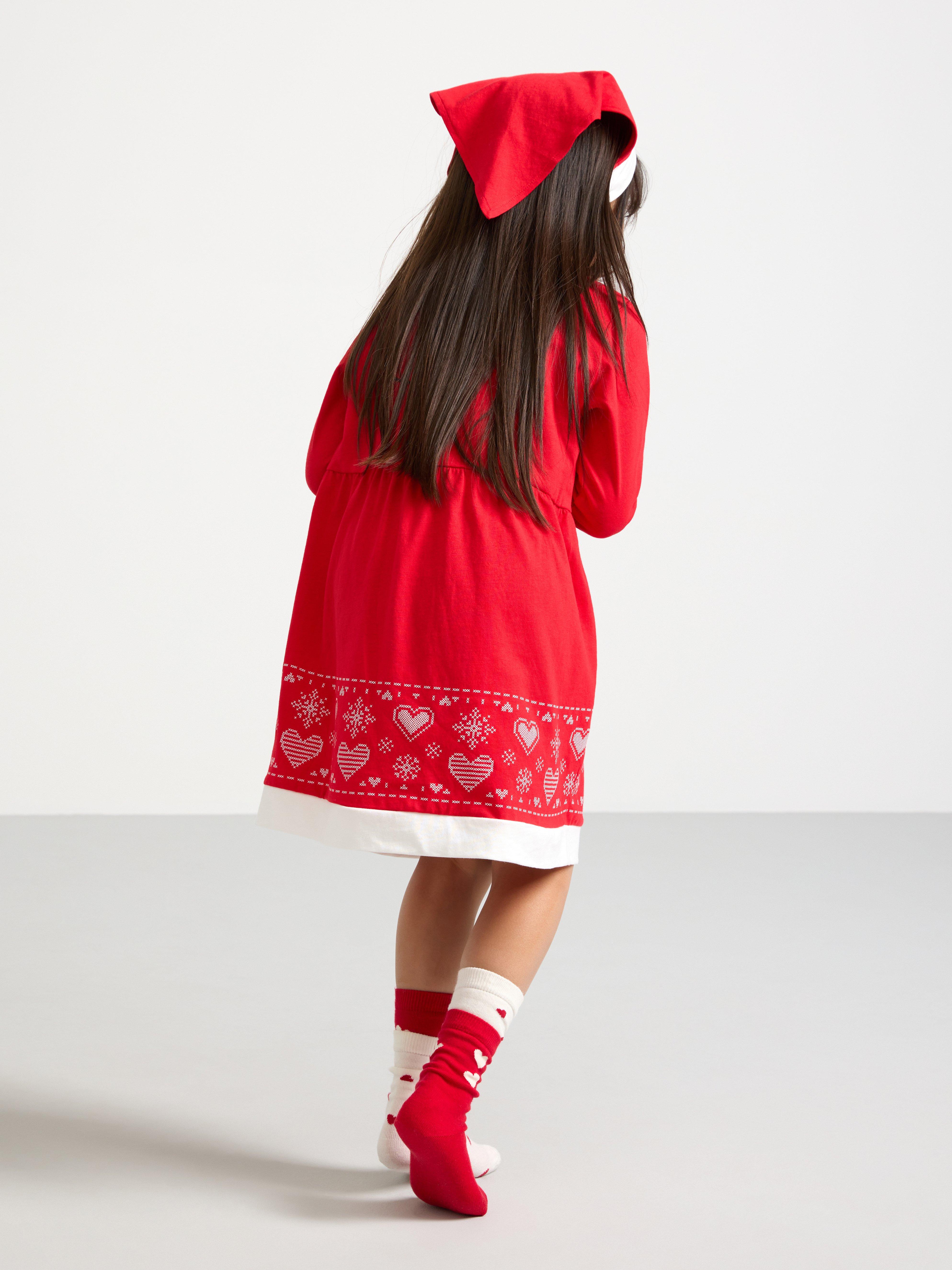 Vestido y chal navideños rojos